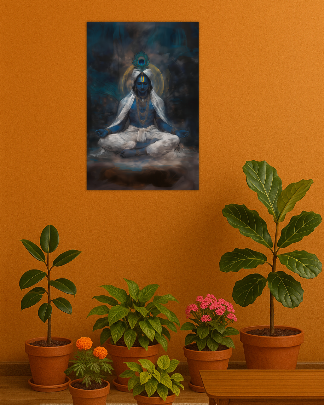 Lord Krishna Meditating Poster – Peaceful Divine Art | 300 GSM Spiritual Wall Print