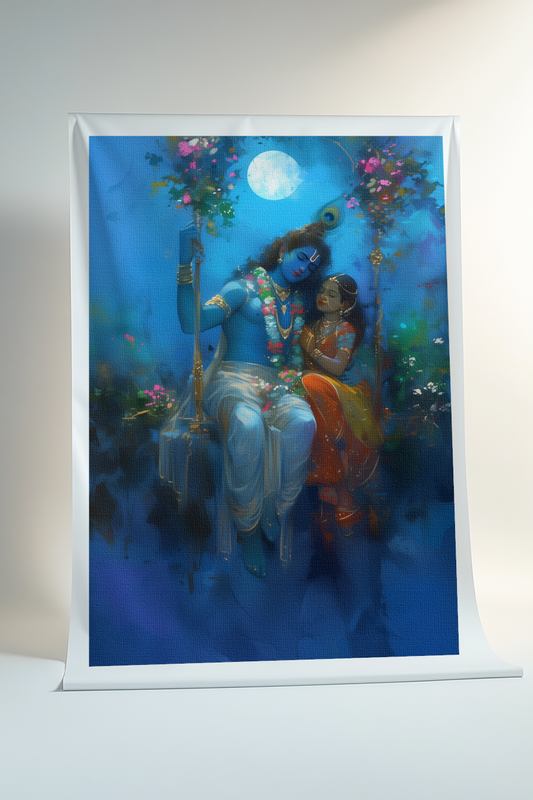 Radha Krishna Rolled Canvas Print – Divine Love Wall Art for Home and Spiritual Decor