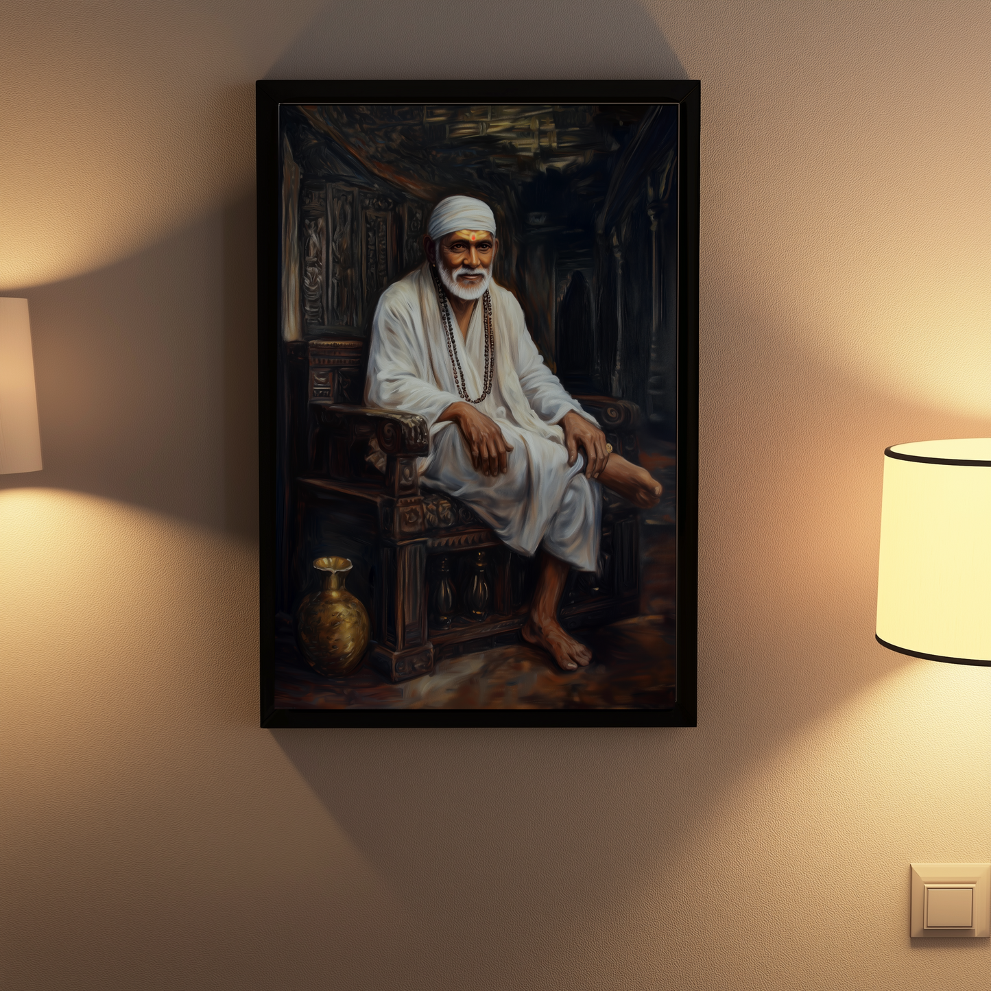 Sai Baba Photo Frame – Sacred Wall Decor of Shirdi Sai for Blessings, Peace, and Vastu Positivity | Glossy Laminated Frame Without Glass