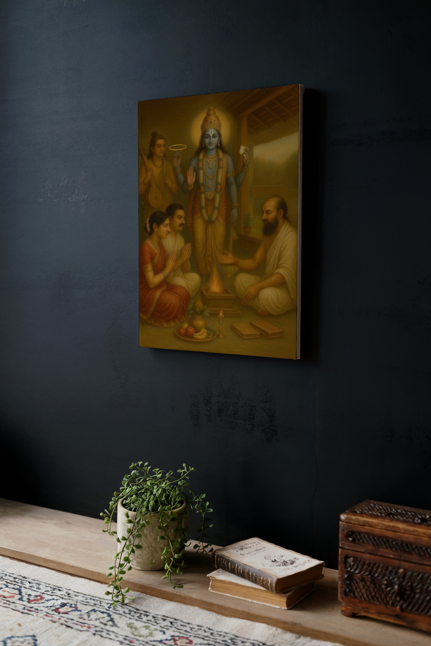 Satyanarayan Swamy Digital Painting on Canvas – Divine Wall Art for Pooja Room, Vrat Decor & Sacred Spaces