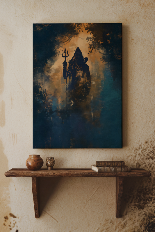 Silhouette of Lord Shiva Digital Painting on Canvas – Mystical Mahadev Wall Art for Spiritual Home Decor