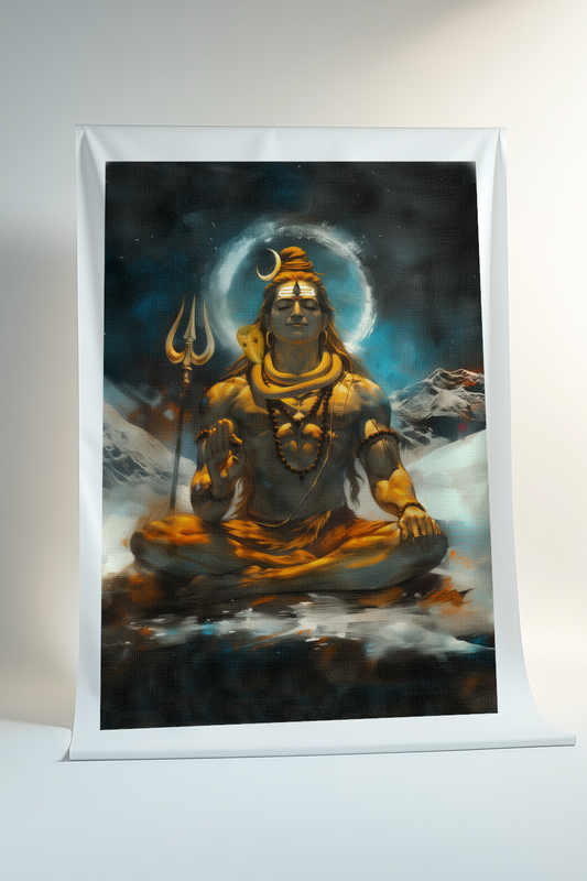 Lord Shiva Rolled Canvas Print – Meditative Hindu Wall Art for Spiritual and Pooja Room Decor