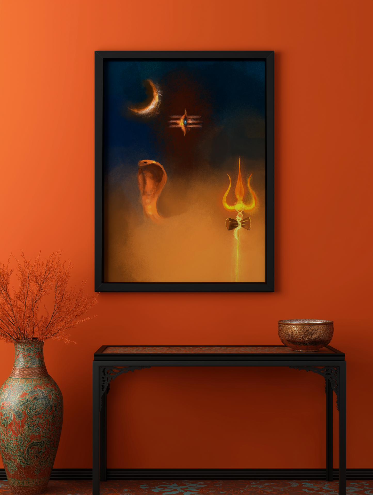 Minimalist Abstract Lord Shiva Photo Frame | Modern Mahadev Spiritual Wall Art | Contemporary Hindu Devotional Home Décor