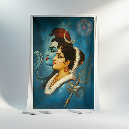 Shiva & Parvathi with Shiv Shakti Yantra – Canvas Print Roll (24x36 Inch)