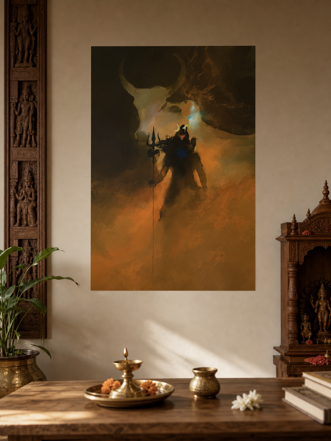 Abstract Shiva and Nandi Poster | Lord Shiva & Nandi Modern Hindu Wall Art | Mahadev Spiritual Poster | Devotional Art Print