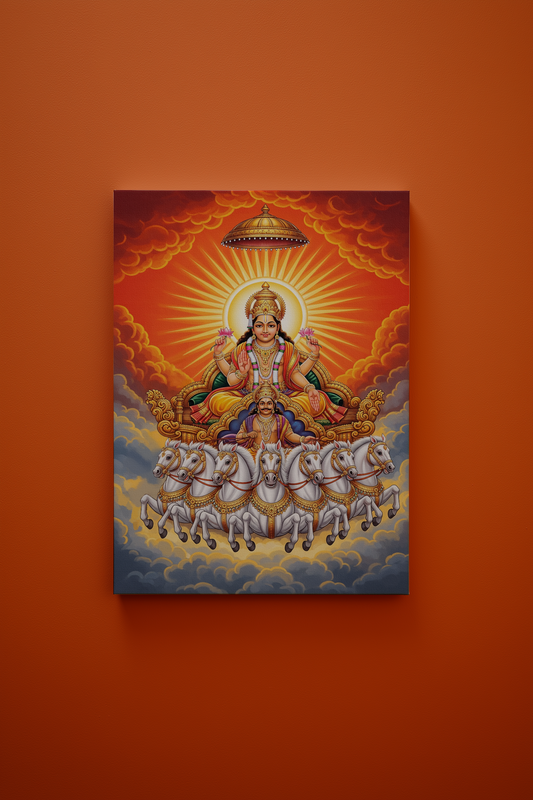 Surya Dev canvas wall art | Surya Narayana on Chariot | Vastu Positive Wall Art | PolyCanvas Spiritual Gift