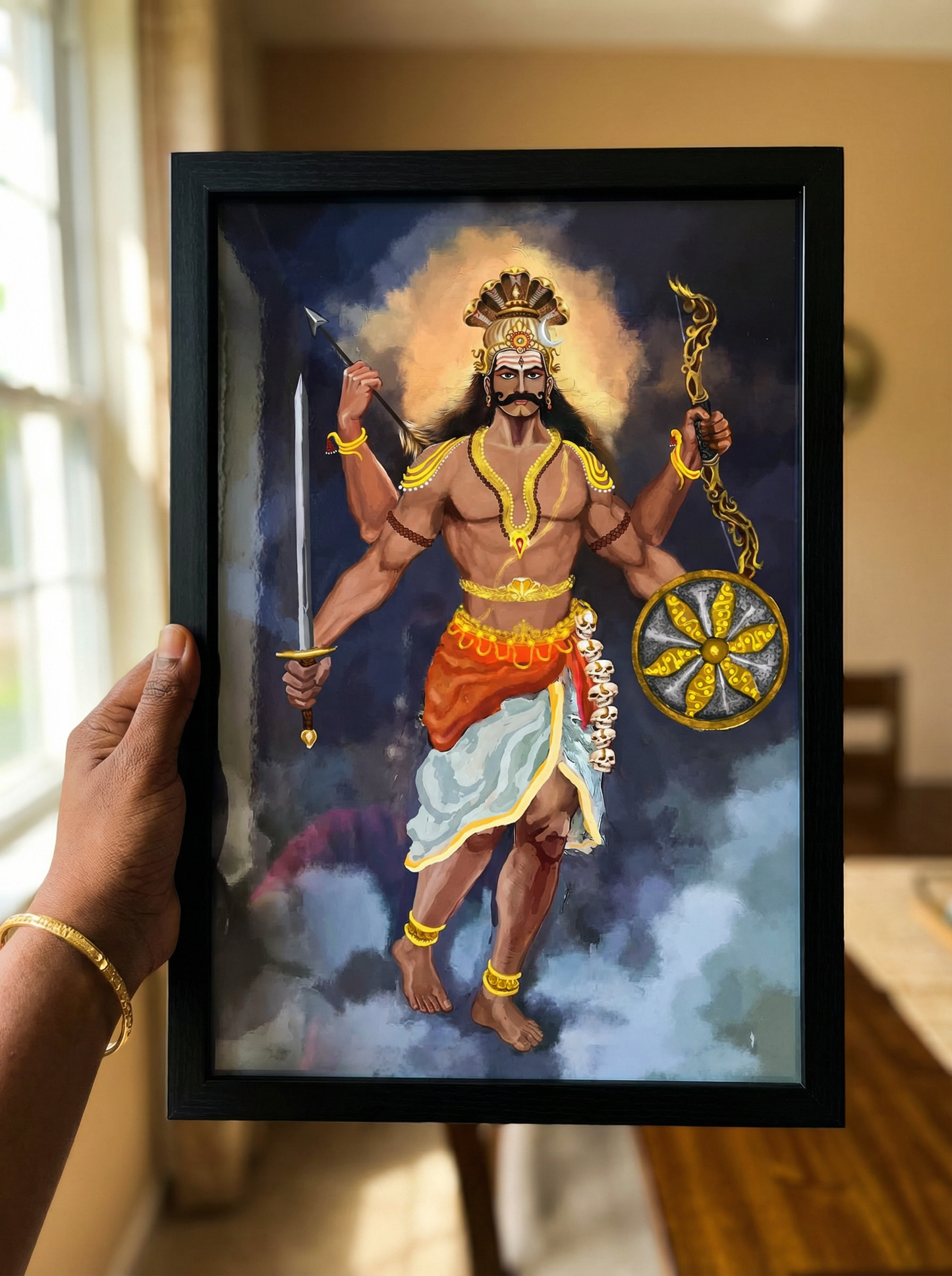 Veerabhadra Swamy Photo Frame | Fierce Form of Lord Shiva Wall Art | 300 GSM Glossy Laminated Artboard | Vastu Protection & Spiritual Strength Gift