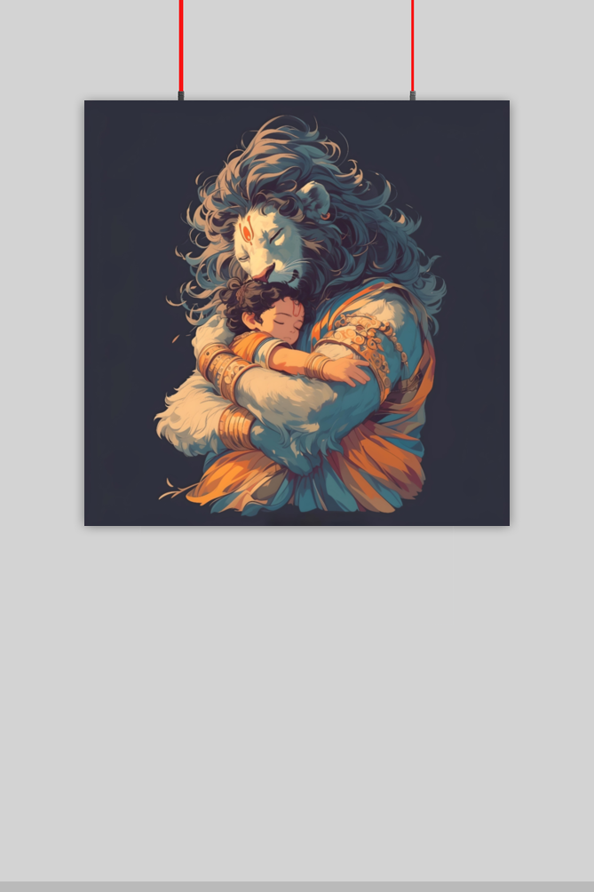 Narasimha Swamy Hugging Prahlada Wall Decor Poster – Perfect Gift for Devotees (14x14 Inch & 18x24 Inch)