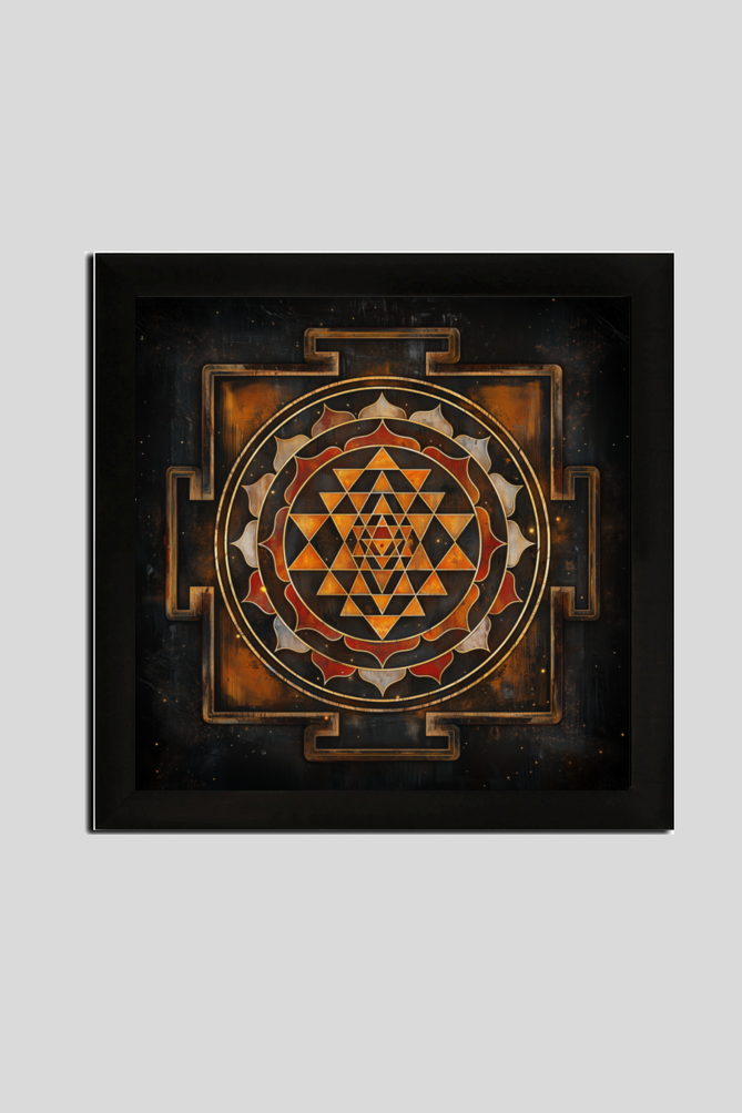 Sri Chakra Photo Frame | Glossy Print Spiritual Decor | Sacred Geometry Wall Art for Pooja Rooms