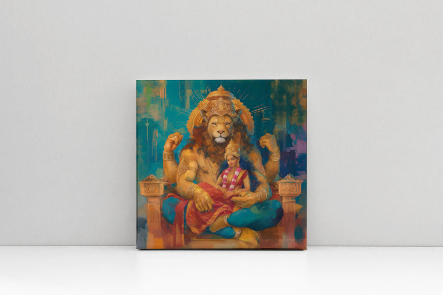 Lakshmi Narasimha Swamy Canvas Wall Art – Divine Hindu God Painting for Prosperity & Protection