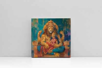 Lakshmi Narasimha Swamy Canvas Wall Art – Divine Hindu God Painting for Prosperity & Protection