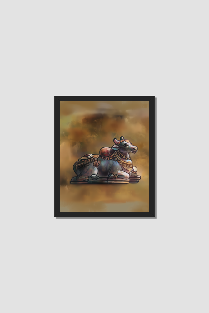 Nandhi Art Photo Frame | 18x24 Inch Divine Bull Artwork for Pooja Room and Home Decor