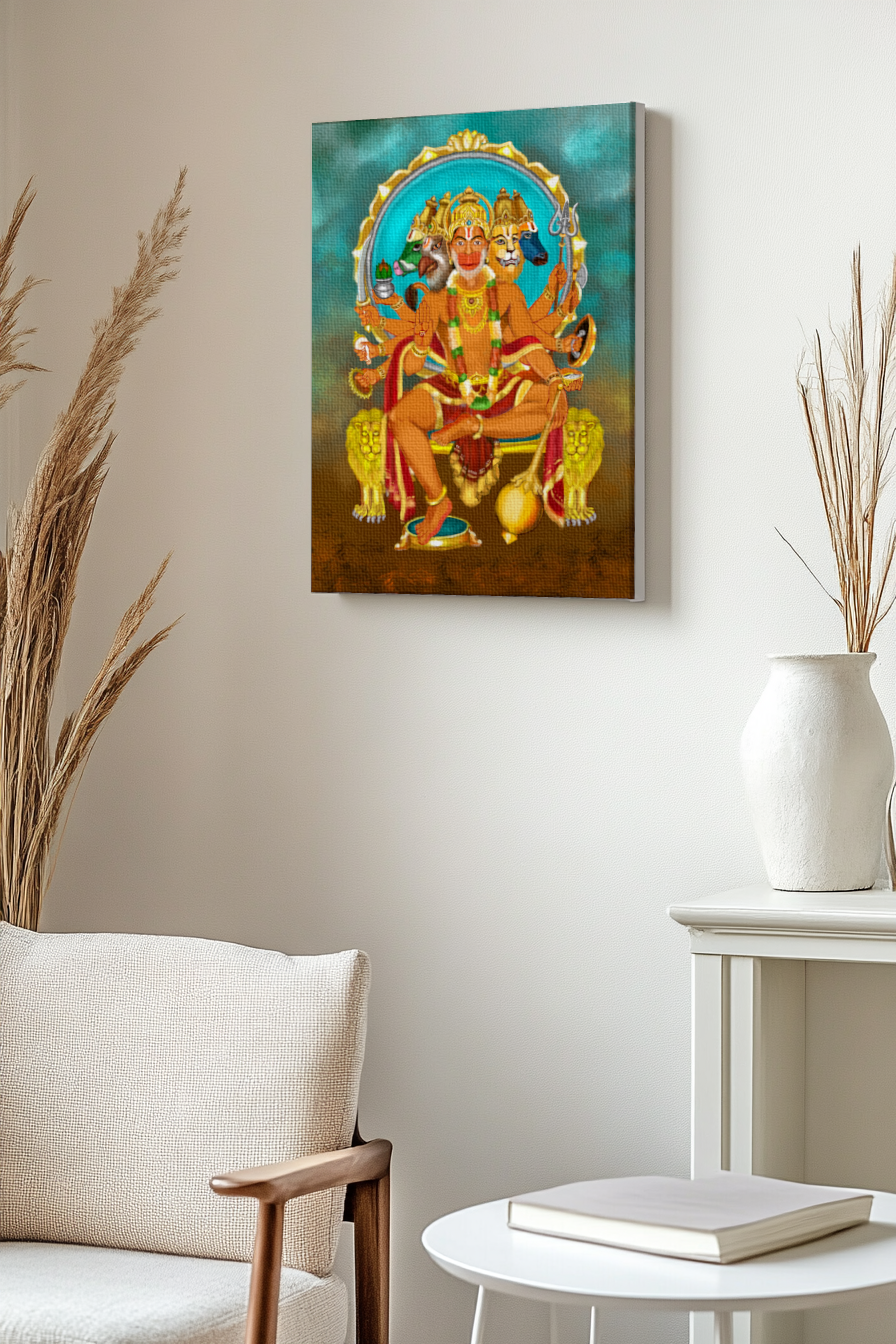 Panchamukhi Hanuman Canvas Wall Art |  Vastu Wall art Framed Home Decor for protection from negtive Energies