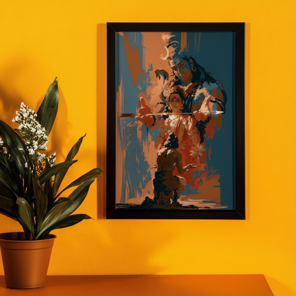 Kiratarjuniya Photo Frame | Lord Shiva and parvati Grants Pashupatastra to Arjuna | Mahabharata Framed Wall Art | Best Spiritual Gift