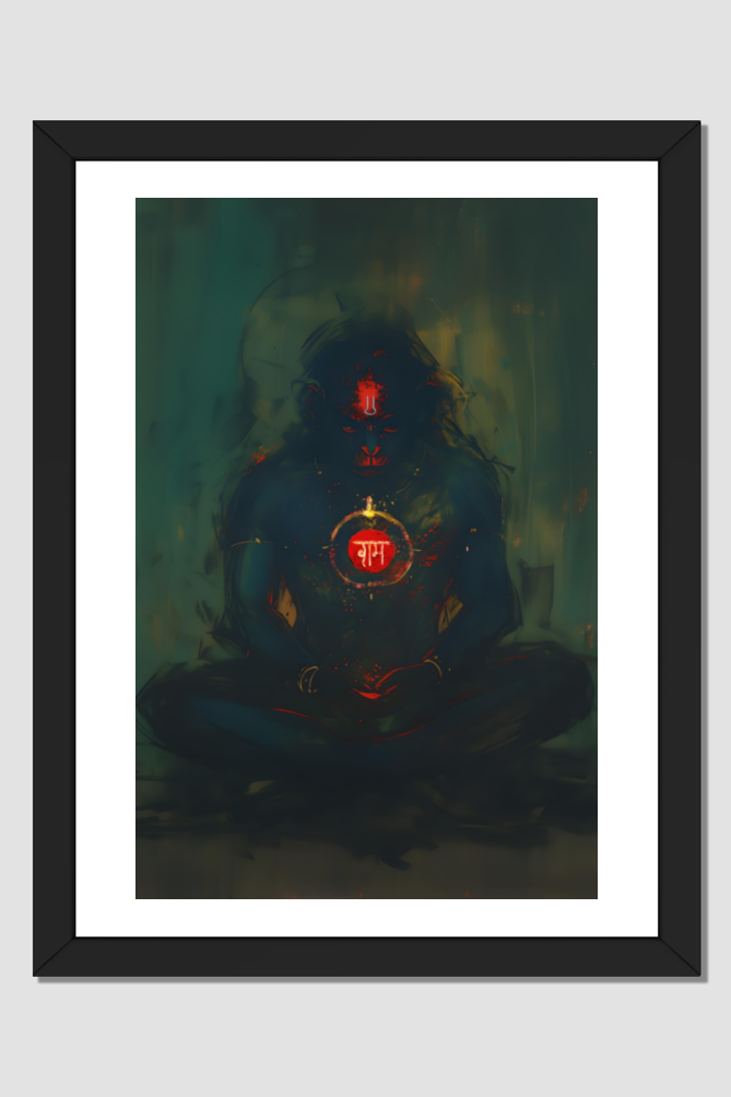 Meditating Hanuman Digital Art | Perfect Gift Framed Poster Photo Frame | 300 GSM Glossy Finish