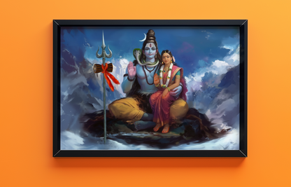 Shiva Parvathi Photo Frame | Divine Couple Wall Art | 300 GSM Glossy Laminated Artboard | Vastu Positive Gift for Home & Meditation Space