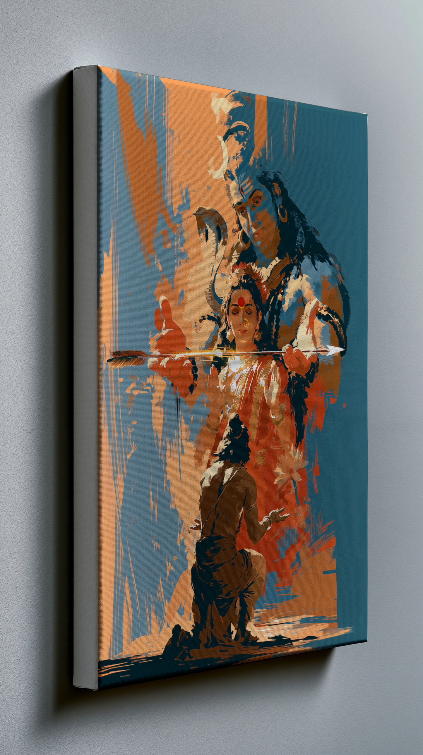 Kiratarjuniya Canvas Frame | Lord Shiva and parvathi devi Grants Pashupatastra to Arjuna | Premium Framed Canvas Wall Art | Best Spiritual Gift