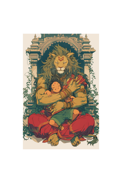 Divine Art of Lord Narashima Protecting Prahaladha - 12x18 Inch Poster Photo Frame