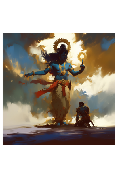 Abstract Digital Art of Sri Krishna Holding Sudarshana Chakra - 12x12 Inch Photo Frame