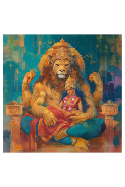 Lakshmi Narasimha Swamy Wall Decor Poster – Perfect Gift for Devotees (14x14 Inch)
