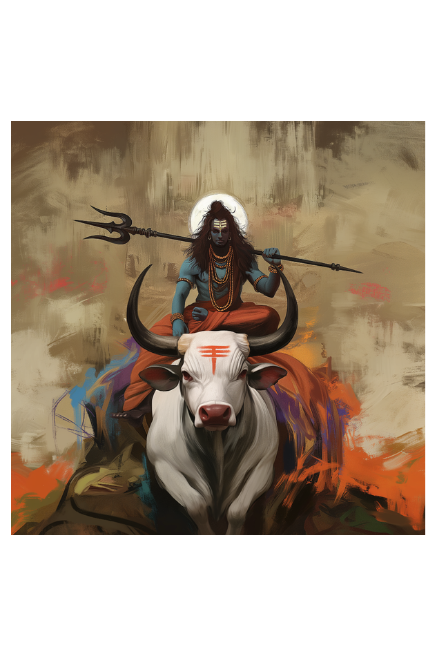 Lord Shiva Sitting on Nandi Wall Decor Poster – Perfect Gift for Devotees (14x14 Inch)