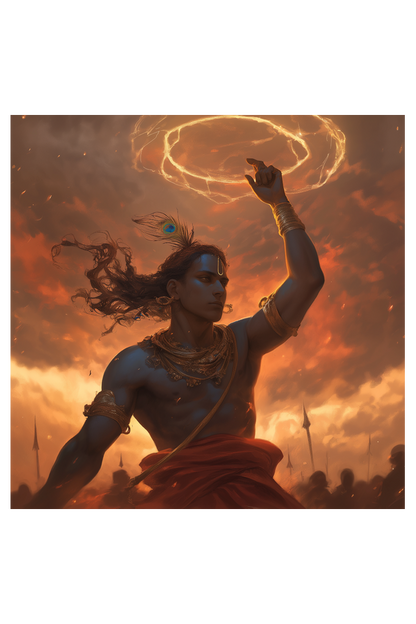 Lord Krishna with Sudarshana Chakra on Mahabharata War Field Poster – Perfect Gift for Devotees (14x14 Inch)