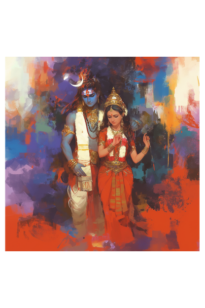 Shiva and Parvati Wall Decor Poster – Perfect Gift for Devotees (14x14 Inch)