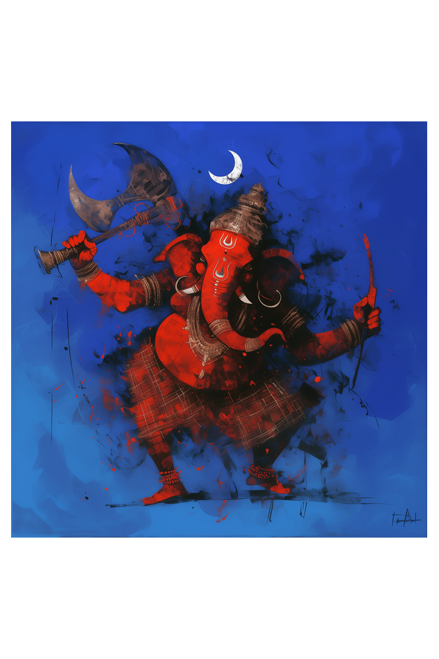 Lord Ganesha Holding Axe Wall Decor Poster – Perfect Gift for Devotees (14x14 Inch)