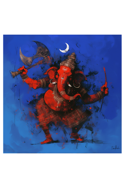 Lord Ganesha Holding Axe Wall Decor Poster – Perfect Gift for Devotees (14x14 Inch)