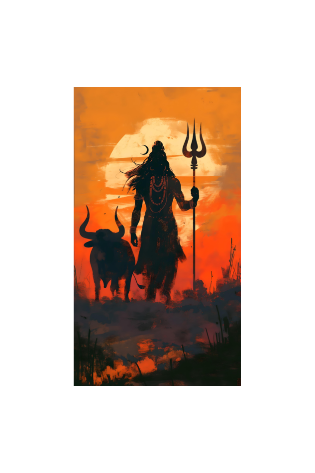 Shiva and Nandi Silhouette Digital Art - A4 Framed Poster | Glossy Finish | Premium Spiritual Wall Decor