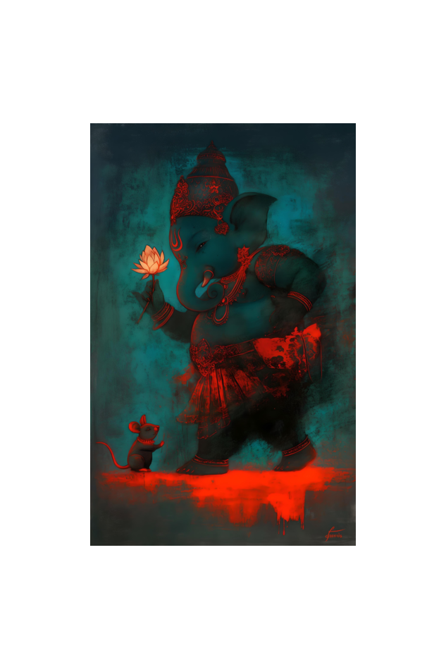 A4 Framed Poster of Abstract Digital Art of Lord Ganesha – Divine Home Decor