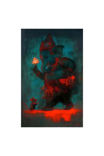 A4 Photo frame of Abstract Digital Art of Lord Ganesha – Divine Home Decor
