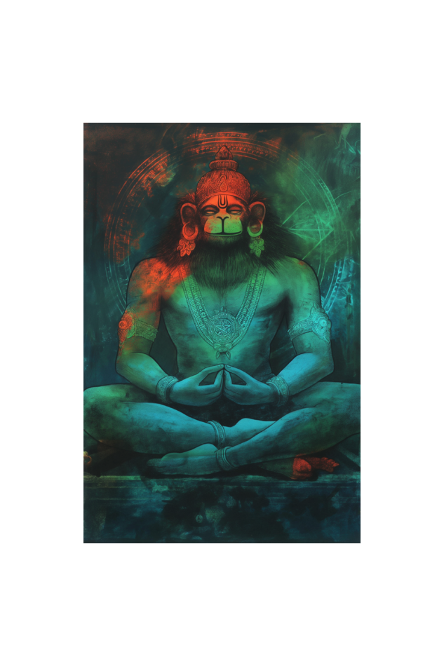 Meditative Hanuman - A4 Framed Poster of Lord Hanuman in Meditation