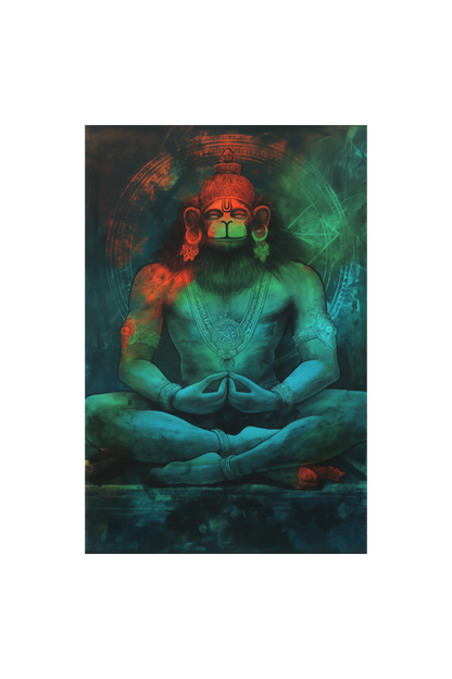 Meditative Hanuman - A4 Framed Poster of Lord Hanuman in Meditation