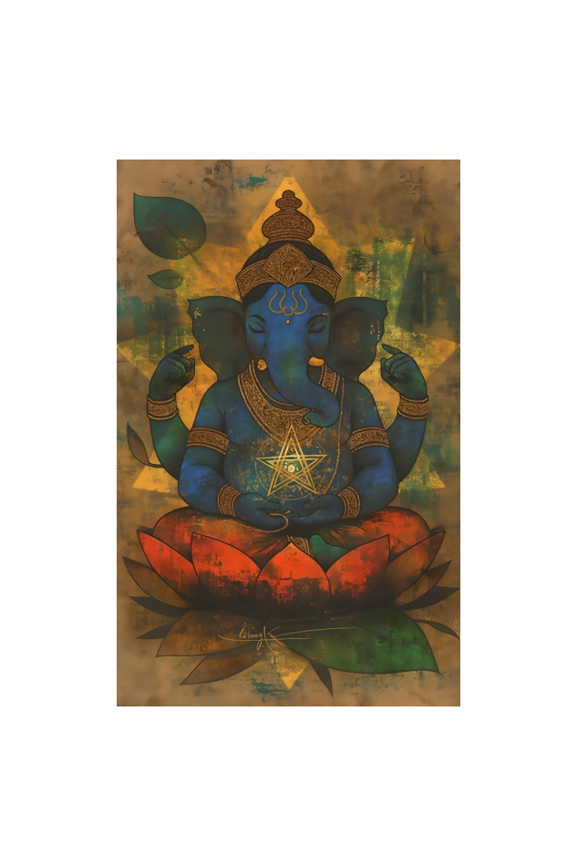 Serene Meditative Ganesha A4 Framed Poster – Spiritual Wall Art for Peace and Calm