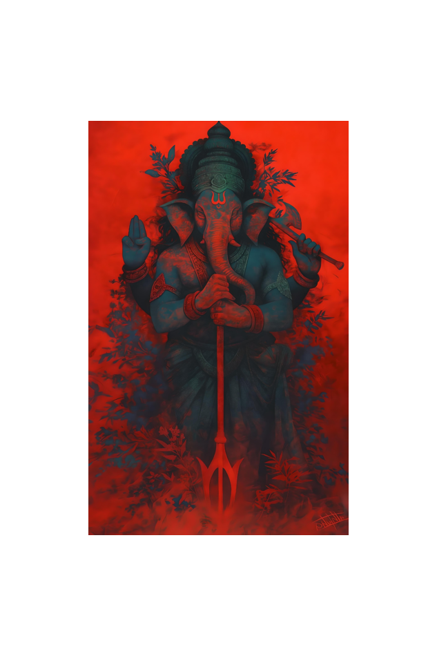 A4 Framed Poster of Ugra Ganesha – Fierce Form of Lord Ganesha