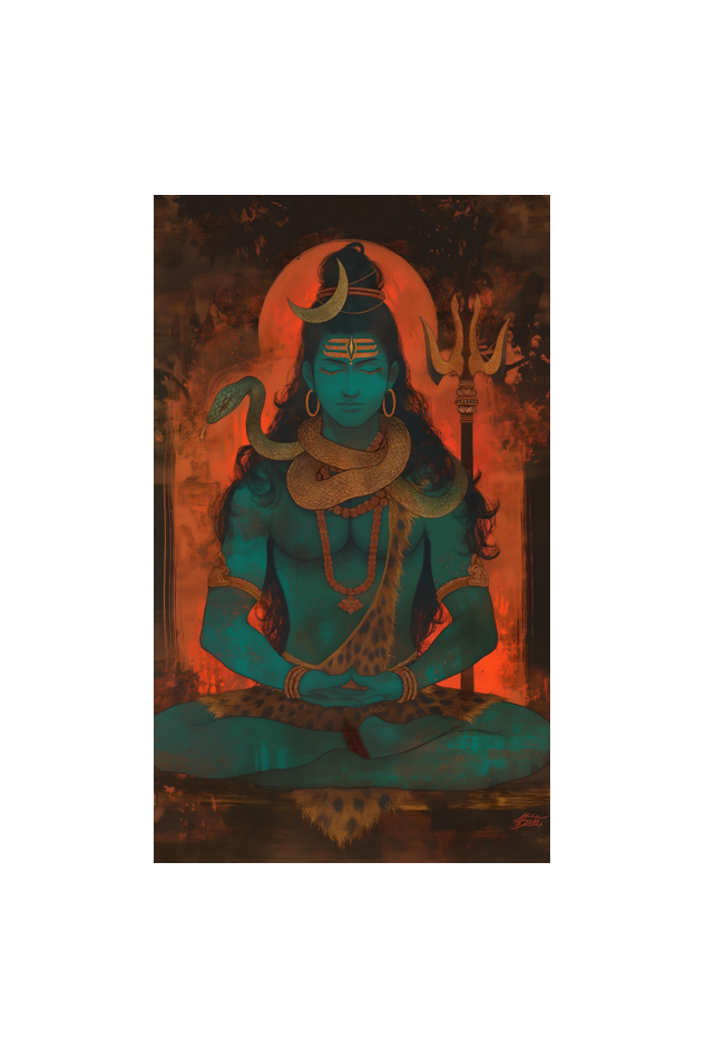 Powerful Meditating Shiva - A4 Framed Poster for Spiritual Decor