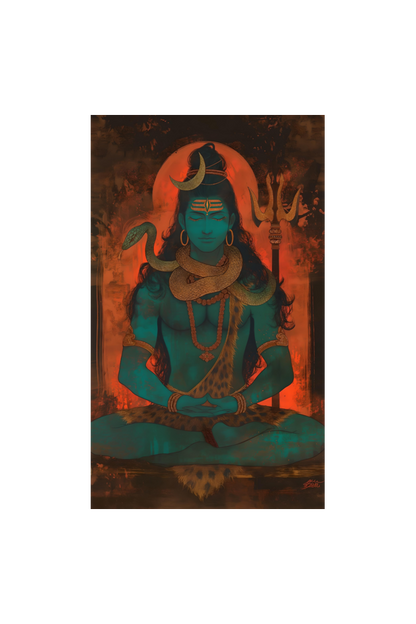 Powerful Meditating Shiva - A4 Framed Poster for Spiritual Decor