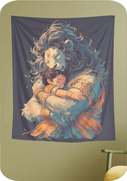 Narasimha Swamy Protecting Prahlada Tapestry (40 x 50 Inches) – Soft, Lightweight & Perfect Gift for Devotees