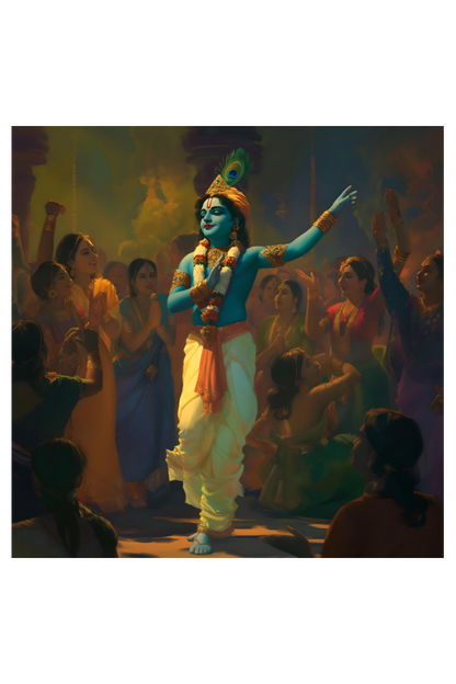 Krishna with His Devotees Gracefully Standing Photo Frame | Perfect Wall Décor & Gift for Krishna Devotees