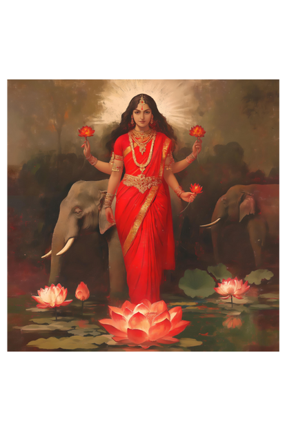 Premium 14x14 Inch Lakshmi Devi Art Poster – 300 GSM Art Board | Perfect Gift for Devotees | Fade-Proof Wall Art