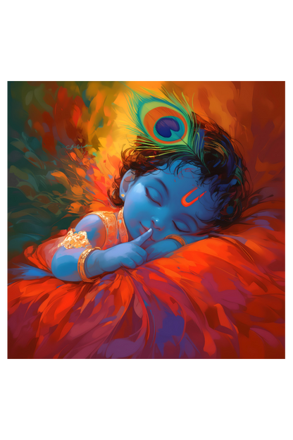Baby Krishna Photo Frame | Krishna Frame for Wall | Baby Krishna Sleeping | 300 GSM Glossy Finish | Perfect Gift for Krishna Devotees