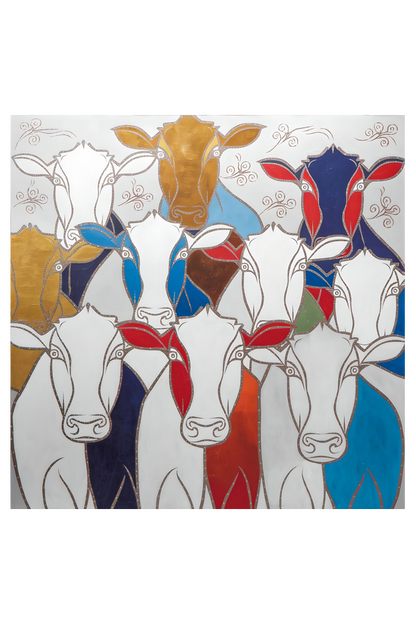 Sacred Cows Face Art Photo Frame | Gomatha Art | Perfect Gift for cow Lovers | 300 GSM Glossy Finish