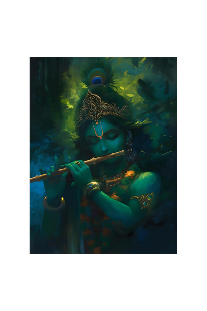 Krishna Playing Flute Poster – Divine Krishna Art Prints for Wall | Kanha Ji Ke Poster (18x24 inch) | Perfect Gift for Krishna Devotees