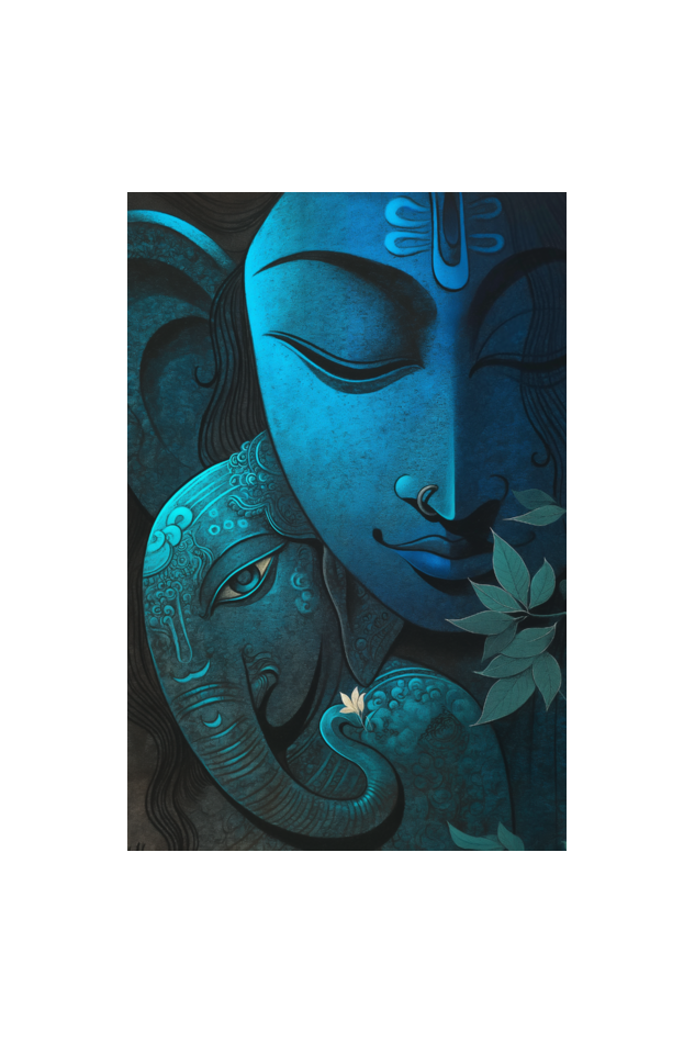 Abstract Art of Lord Shiva and Ganesha Photo Frame | Divine Hindu Art | Perfect Gift for Devotees | 16x24 Inch Frame