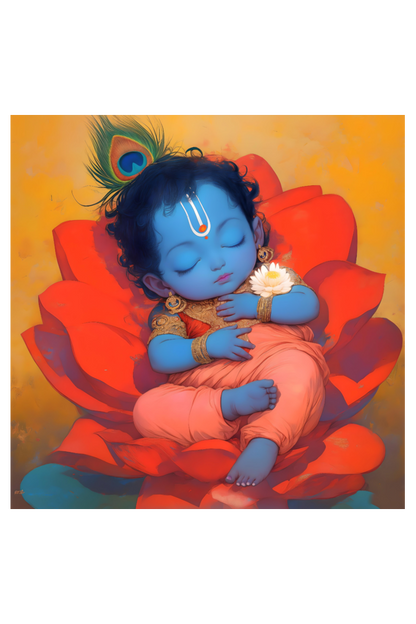 Krishna Frame for Wall – Baby Krishna Sleeping Poster | Divine Wall Decor