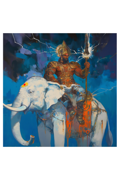 Indra Dev Photo Frame | God of Thunder and Rain | 14x14 Inch Divine Wall Art