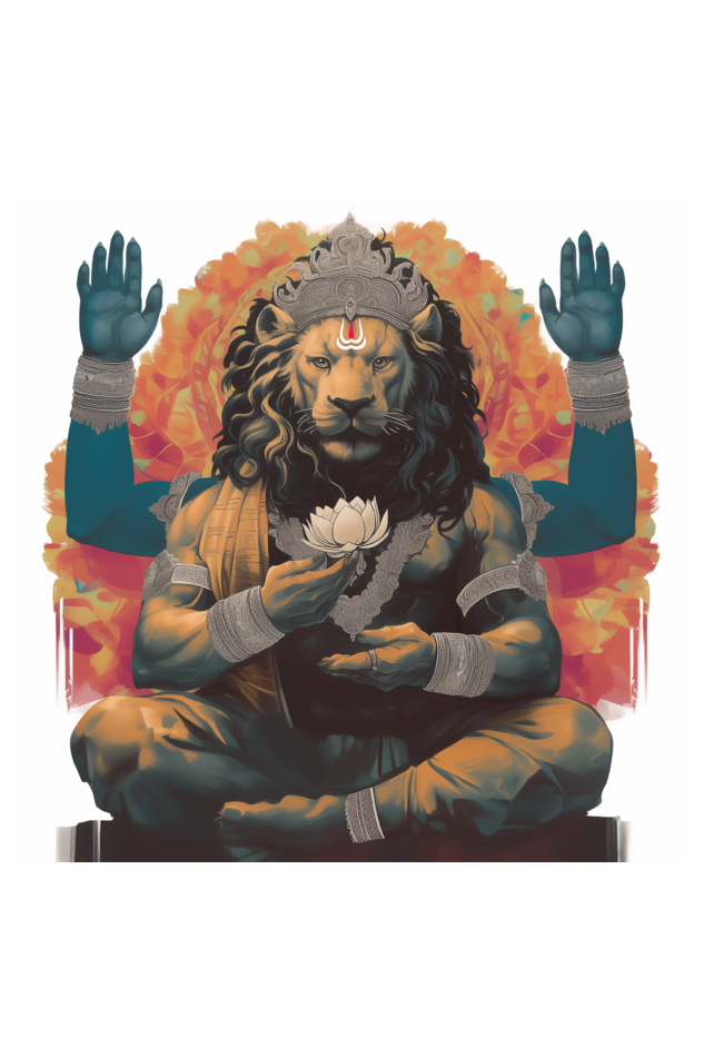 Narasimha Swamy with Abaya Hastha Wall Decor Poster – Perfect Gift for Devotees (14x14 Inch)