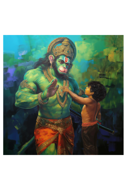 Lord Hanuman Blessing Devotee Photo Frame | Divine Bajrangbali Wall Art | Spiritual Gift for Hanuman Devotees