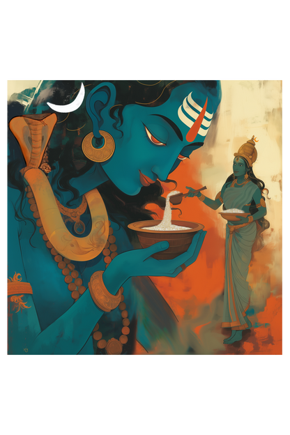 Annapurna Devi and Lord Shiva Photo Frame 14*14 Inch | Annapurna Devi Giving Alms to Lord Shiva | Perfect Gift for Devotees